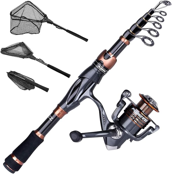PLUSINNO Telescopic Fishing Rod and Reel Combo(2.1M 6.89FT),Fishing Net Fish Landing Net, Durable Nylon Material Mesh, Safe Fish Catching or Releasing