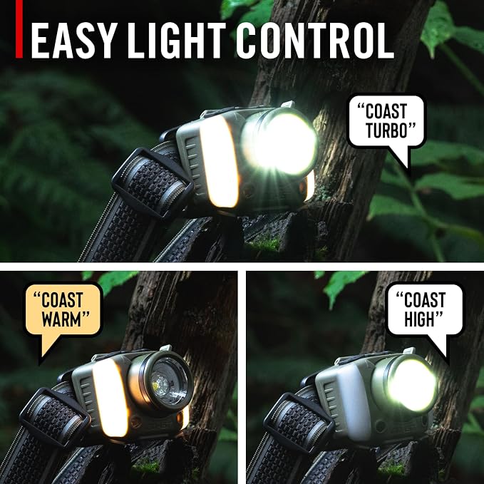 Coast FL97R Voice-Controlled 1200 Lumen Rechargeable LED Headlamp with Pure Beam Spot & Flood, ARC Lighting, Red & Green Color Modes, Glide Focus Radial Arm Dial and USB-C Charge Port, Ocean Blue