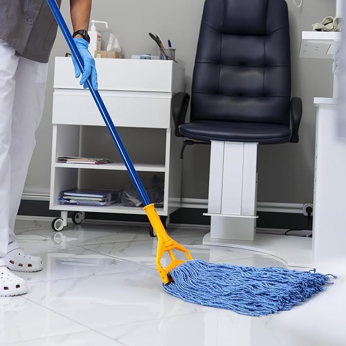 Matthew Cleaning 16oz 12Pack Cotton Floor Mop,Cotton Looped-Open String Heavy Duty String Refills, Universal Headband Blend Material,Mop Head Replacement for Home, Industrial and Commercial Use(Blue)
