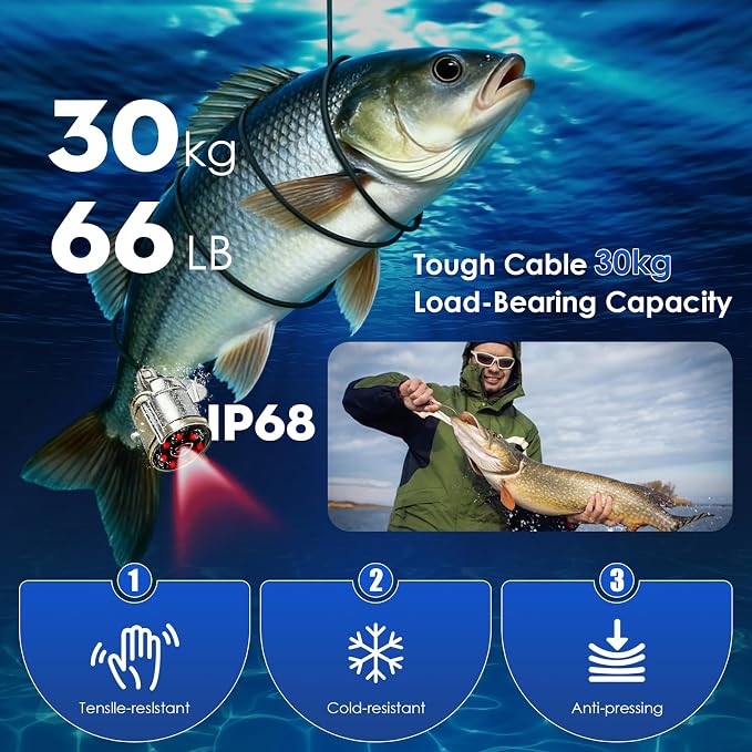 Underwater Fishing Camera, 140-Degrees Wide Angle 1200TVL Fish Finder 4.3" HD Portable Fishing Camera with 9pcs IR Lights for Boat, Lake, Ice Fishing(15M/50ft)