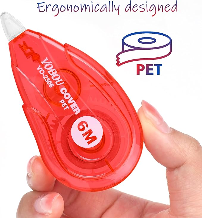 White Correction Tape, Easy To Use Applicator for Instant Corrections Wrong Writing At Any Time, For school, Office (Red and Blue, 12pack, 6M/256" x 0.2")