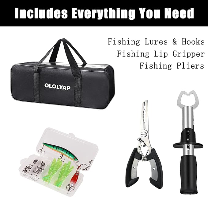 Fishing Pole Combo Set 6.9ft 2PCS Telescopic Fishing Rod and Reel Combo with Fishing Pliers and Lip Gripper Collapsible Fishing Rod and Reel Kits for Bass