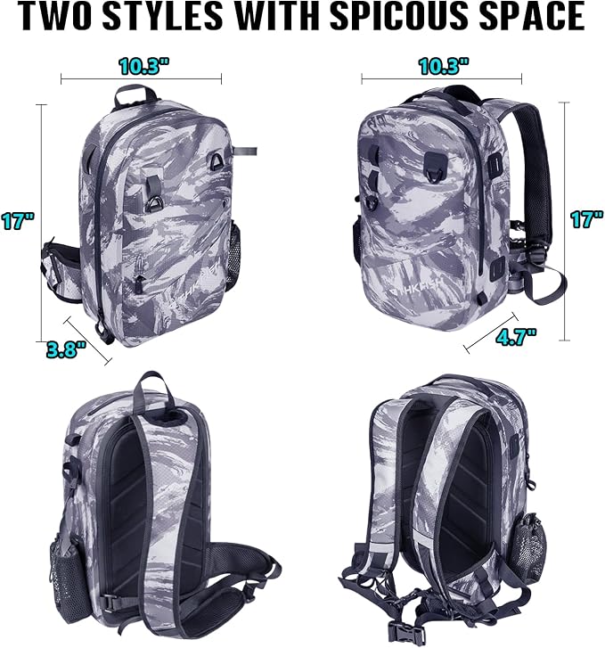 THKFISH IPX8 Waterproof Fishing Backpack with Rod Holder, Lightweight Fishing Sling Bag, Move Freely Fish Gifts for Men