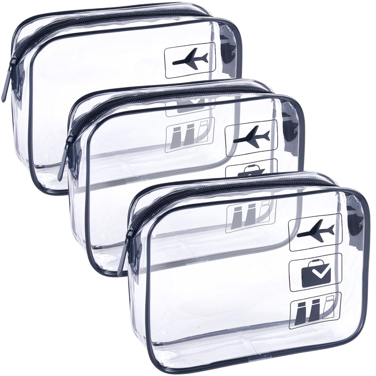 TREALDATE TSA Approved Toiletry Bag 3Pcs - 3 Pack Clear Travel Bags for Toiletries, Carry on Airport Airline Compliant Bag,Makeup Bags Clear Toiletry bags Quart Size Travel Bag,Black