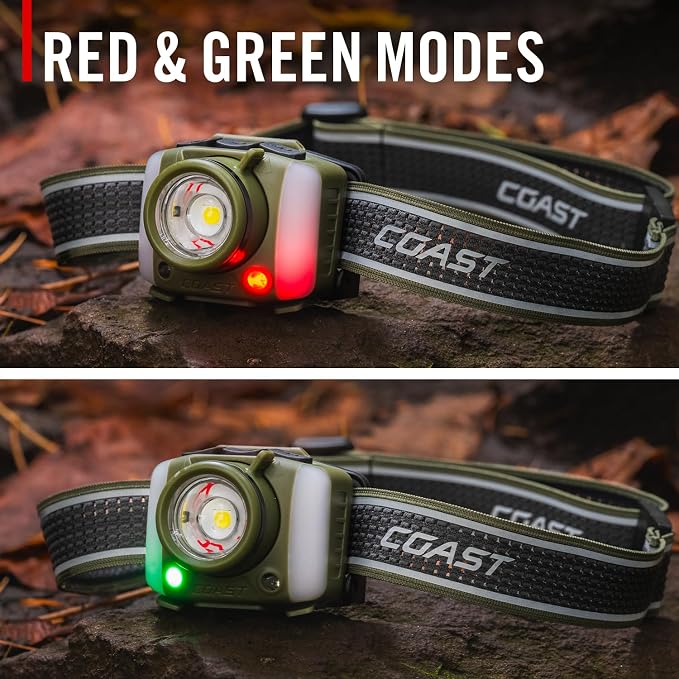 Coast FL97R Voice-Controlled 1200 Lumen Rechargeable LED Headlamp with Pure Beam Spot & Flood, ARC Lighting, Red & Green Color Modes, Glide Focus Radial Arm Dial and USB-C Charge Port, Desert