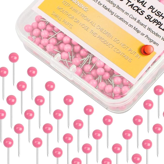 Map Tacks 1/8-Inch Assorted Color Beads Head Map Marking Push Pins,500-count (Pink)