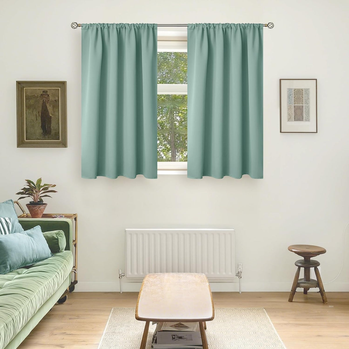 BGment Sage Green Curtains 54 Inch Length for Short Window - Thermal Insulated Blackout Drapes with Rod Pocket for Bedroom Bathroom Basement Living Room, 42 x 54 Inch, 2 Panels