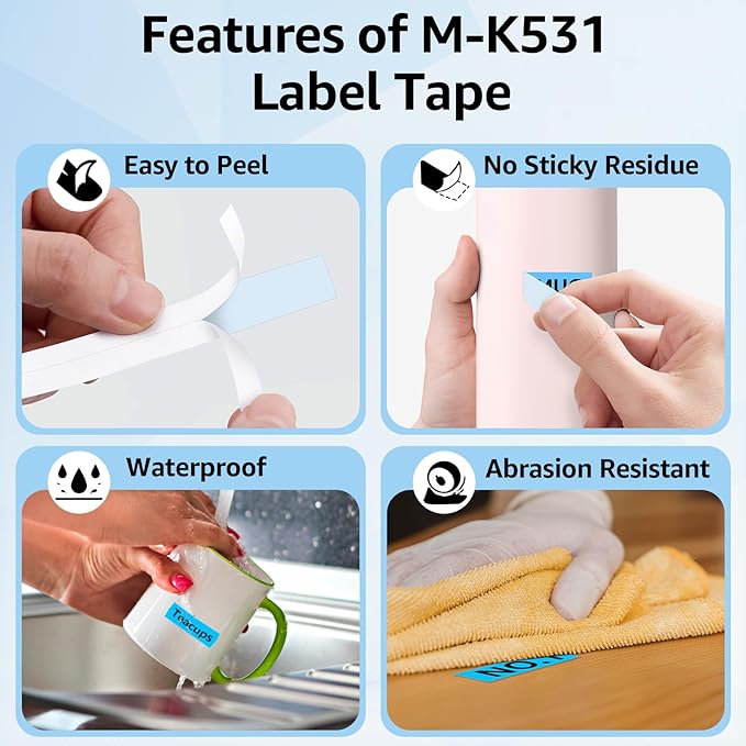 Compatible for Brother P-Touch M Tape M-K531 MK531 M531 MK-531 Black on Blue Label Tape 0.47" (12mm) x 26.2ft 3 Pack