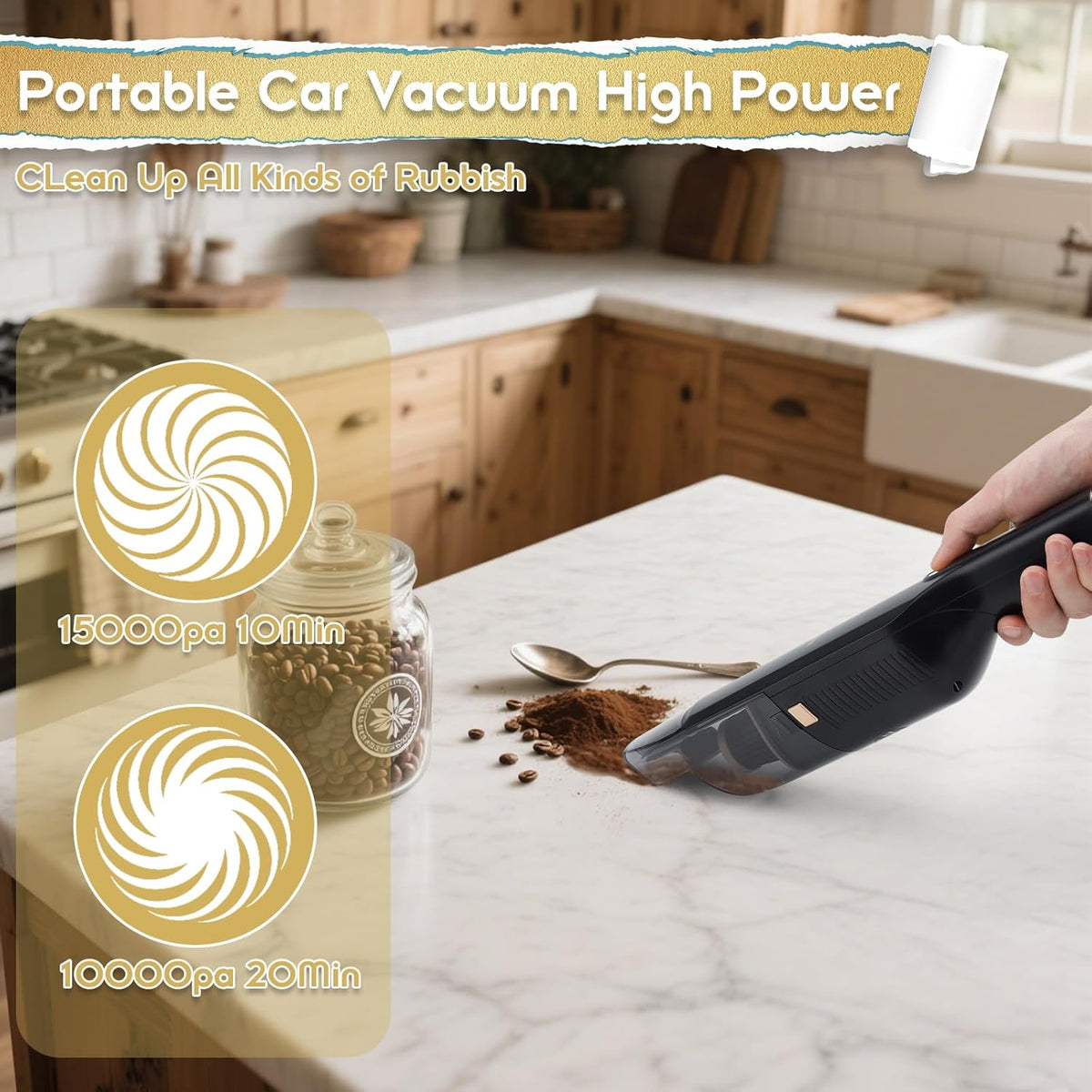 Handheld Vacuum Cordless, High Power Suction, USB Quick Charge, Car Vacuum Cleaner with Storage Dock, HEPA Filter, Lightweight Rechargeable Dust Buster with Crevice Tool & Pet Brush Hand Vac for Home