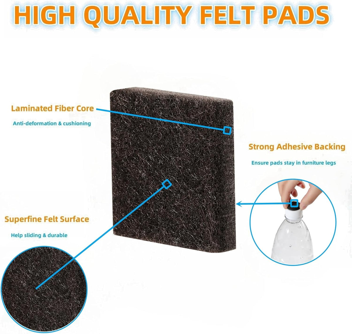 Furnigear Felt Strips with Adhesive Backing for Furniture - Felt Furniture Pads for Hardwood Floors, Furniture Chair Feet Felt Pads, Furniture Floor Protector Sliders 30 Pcs 3 x 1/2" Rectangular Brown