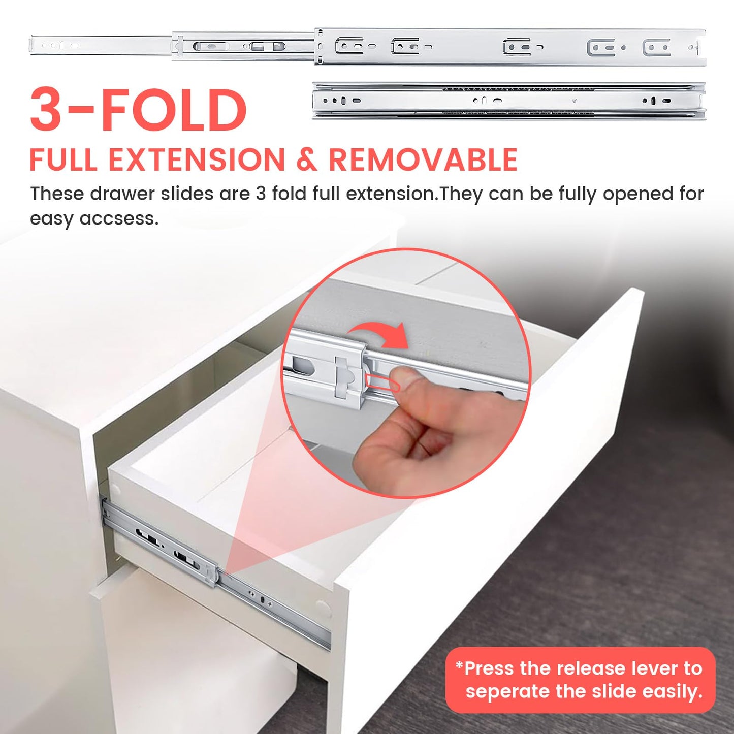homdiy 6 Pairs 14 Inch Side Mount Full Extension Drawer Slides 3 Fold Cabinet Drawer Slides Heavy Duty Solid Ball Bearing Kitchen Cabinet Rails Dresser Tracks 100 LB Capacity