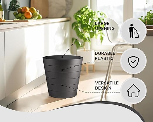 Small Trash Can (2.1 Gallons), Dorm Trash Can, Heavy Duty Dust Bin, Mini Garbage Can for Bedroom (Pack Of 3), Plastic Wastebasket, Bathroom Wastebasket (Black) Round paper Trashcan, Office Trash Bin