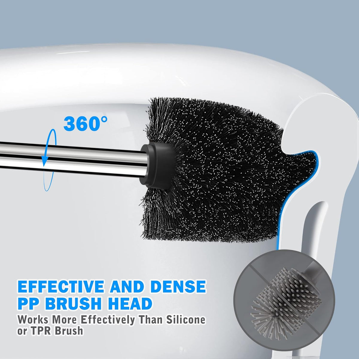Toilet Brush and Holder, 2 Pack Toilet Brush with 304 Stainless Steel Long Handle, Toilet Bowl Brush for Bathroom Toilet-Ergonomic, Elegant,Durable (Grey)