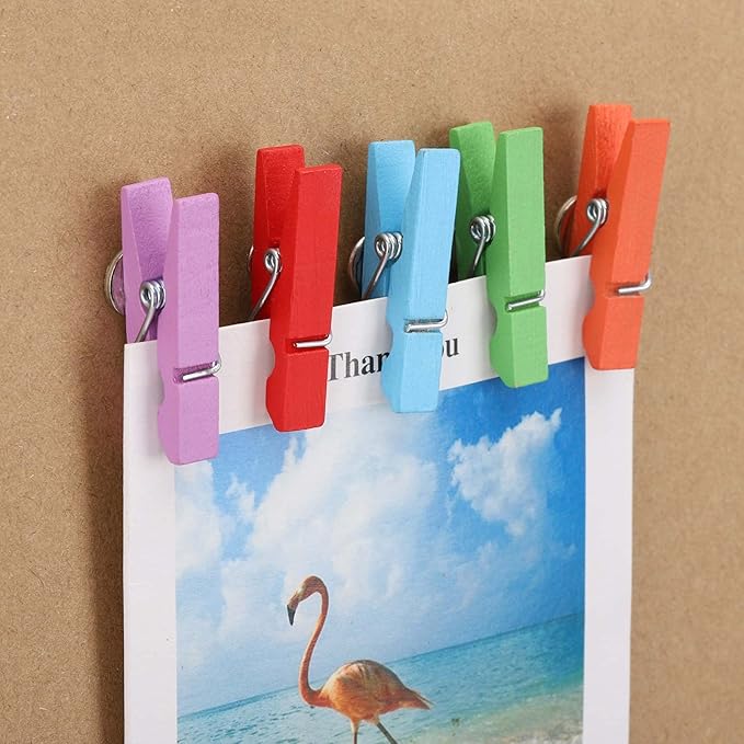 50Pcs Wooden Clips Push Pins Tacks for Cork Board Artwork for Crafts Arts Projects Photo Supplies(Colorful)