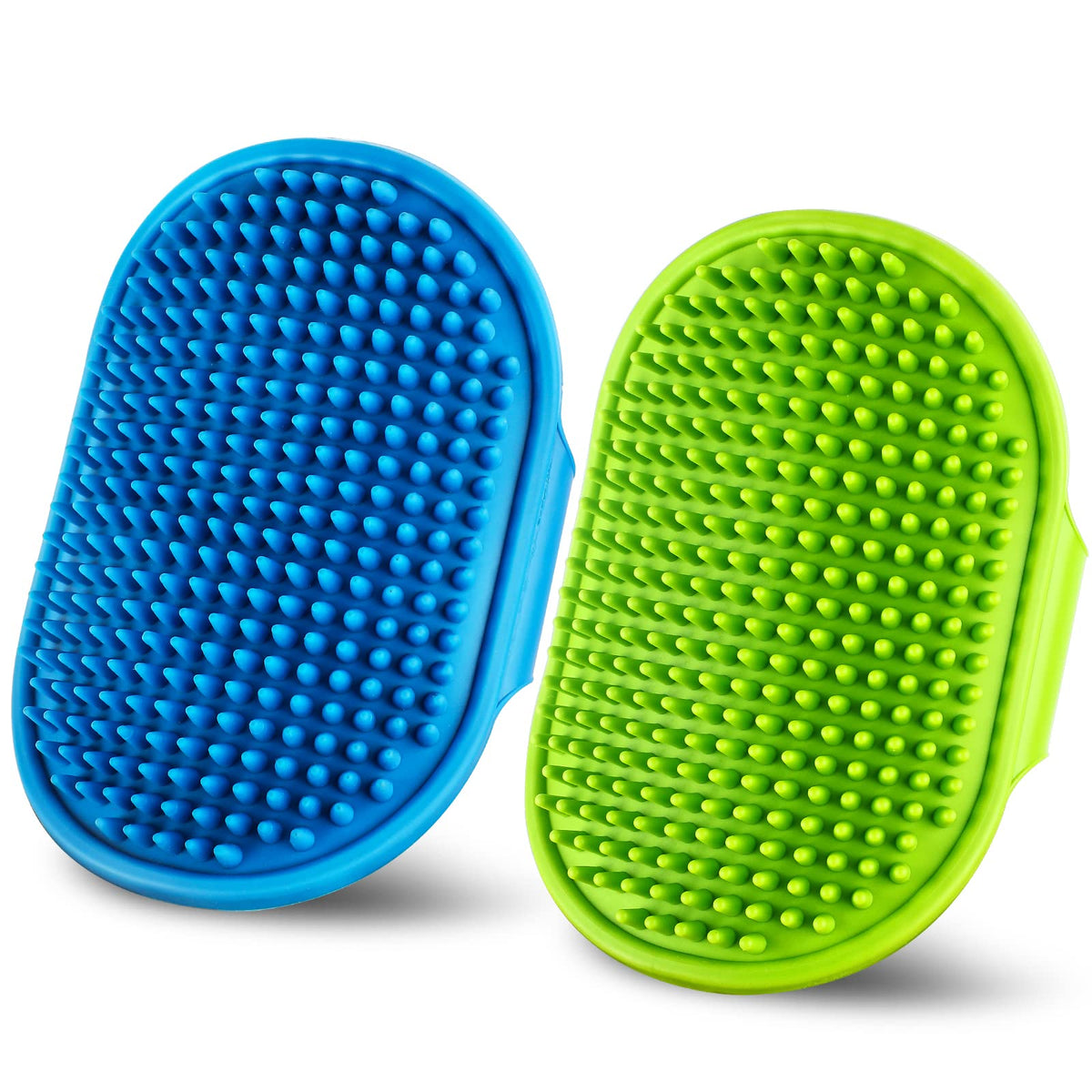 DSOE Dog Grooming Brush，Pet Shampoo Massage Bath Brush Comb with Adjustable Loop Handle for Grooming Short and Long Hair Cats and Dogs, 2pcs(Tapered brush head, Blue+Green)