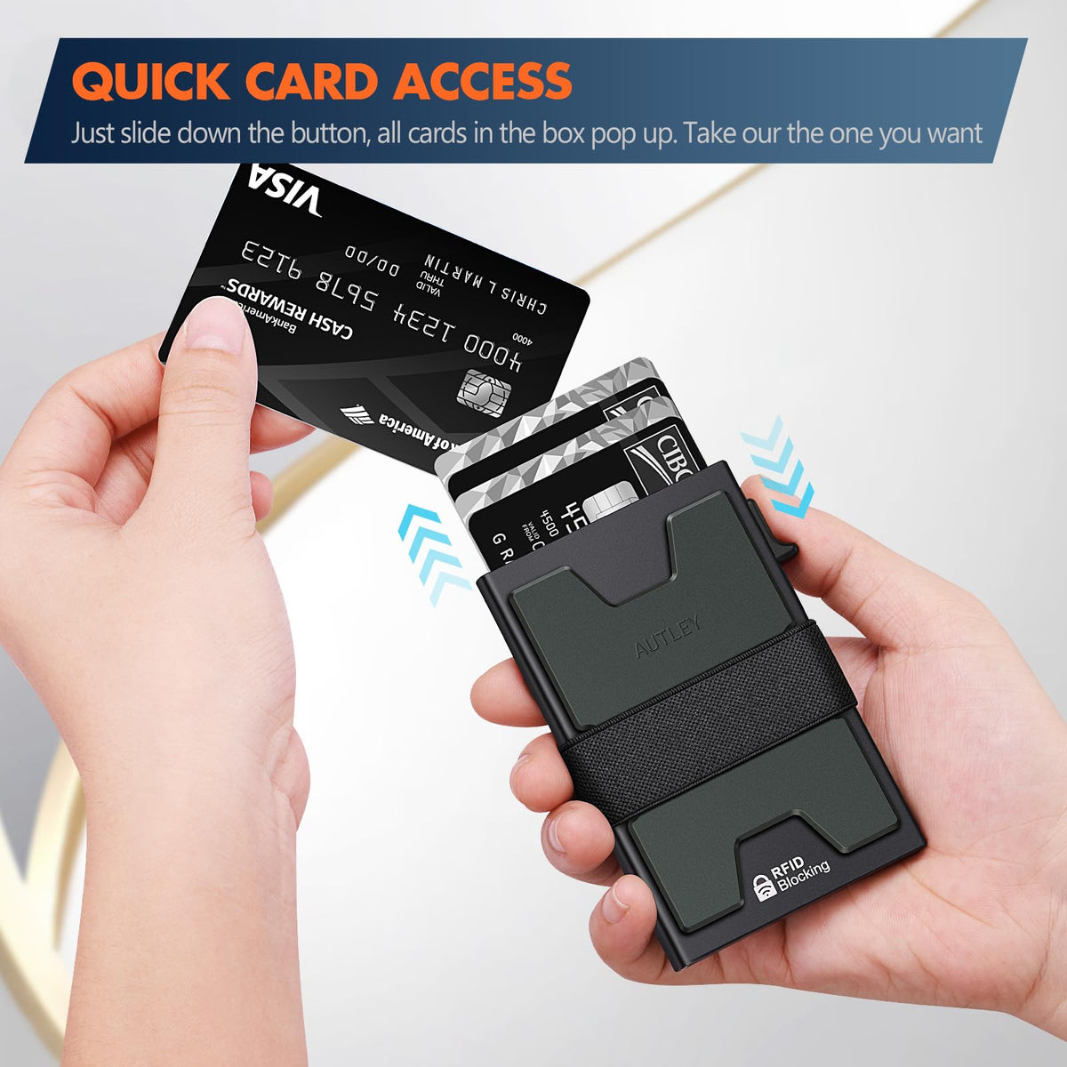 AUTLEY Slim Card Holder, Minimalist Pop Up Wallet for Men, RFID Blocking Mens Wallet with Cash Band (Black)