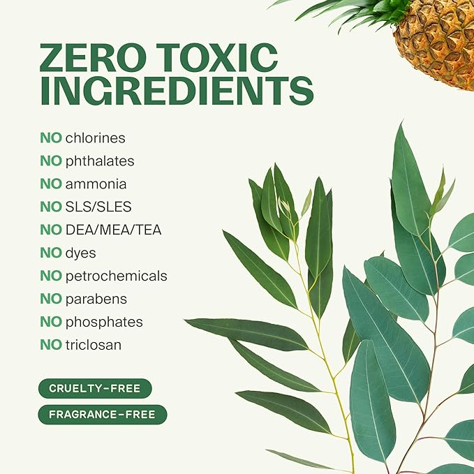 Fuwa3e Pineapple Enzyme Natural Toilet Bowl Cleaner Halcyon Eucalyptus - 16.9oz 3 Pack - 99% Plant Based Non Bleach Bathroom Cleaner - Freshens and Deodorizes with Fermented Pineapple Peels