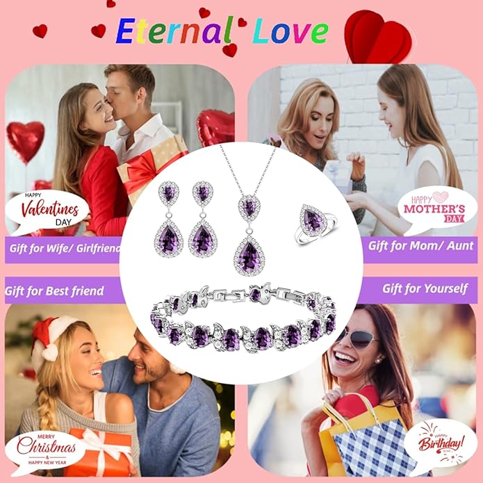 LMXXVJ Teardrop Jewelry Set for Women，Necklace Earrings Adjustable Ring Bracelet Set Fashion Formal Platinum/Gold/Rose Gold Jewelry Gift Girl/Mom/Wife/Grandmother/Best Friend/Aunt