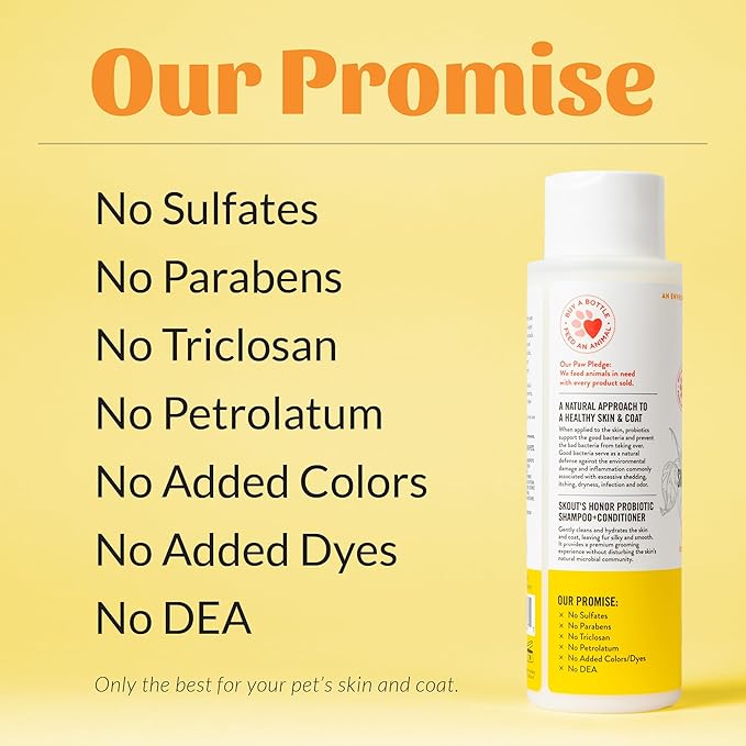 Skout's Honor Probiotic Dog Shampoo & Conditioner with Avocado Oil & Omega-3s, 97% Natural, Paraben & Sulfate-Free, Cruelty-Free, 16oz, Honeysuckle