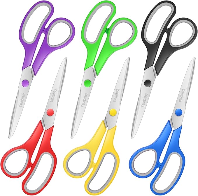 Scissors Bulk Set of 6-Pack, Taotree 8" Scissors All Purpose Comfort Grip Sharp Shears for Office School Supplies, High/Middle School Student Teacher Home Art Craft Sewing Fabric, Scrapbook Supplies