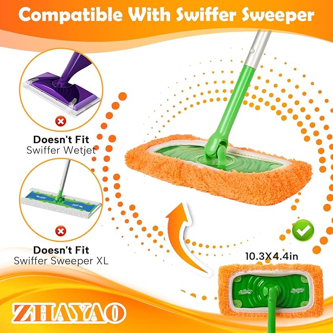 3 Pack Reusable Microfiber Mop Pads for Swiffer Sweeper Mop, Wet & Dry Use, Compatible with 10-12 inch Flat Mops, Washable, for Hardwood, Ceramic, Laminate & More Floors