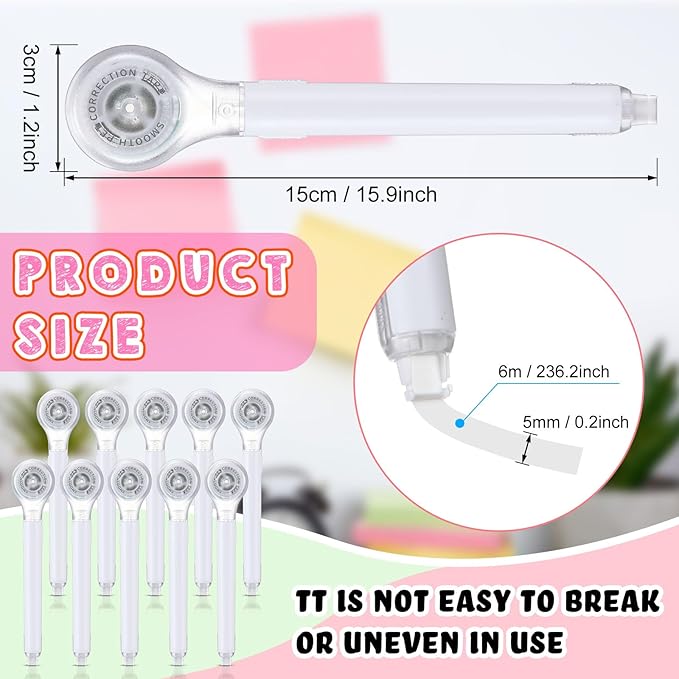10 Pack Correction Tape Pen Correctional Ink Tape Push Pull Protective, Easy to Use Applicator for School Office Supplies, 0.2 x 236 Inch(White Color)