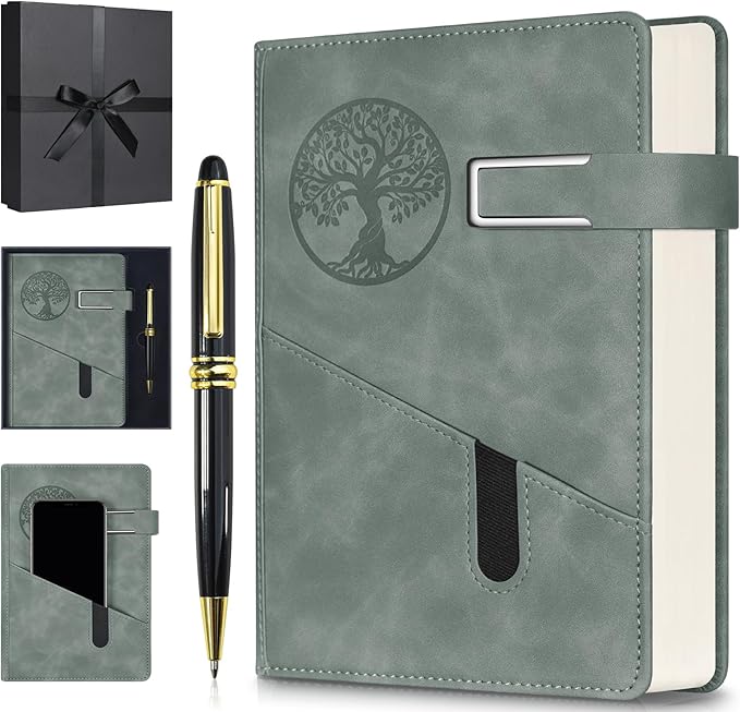 Lined Notebook Journal for Men Women, 365 Pages Numbered College Ruled Notebook, Hardcover Leather Journal with Pen & Gift Box, Thick Daily Diary, Professional Notebooks for Work, School, Business, A5