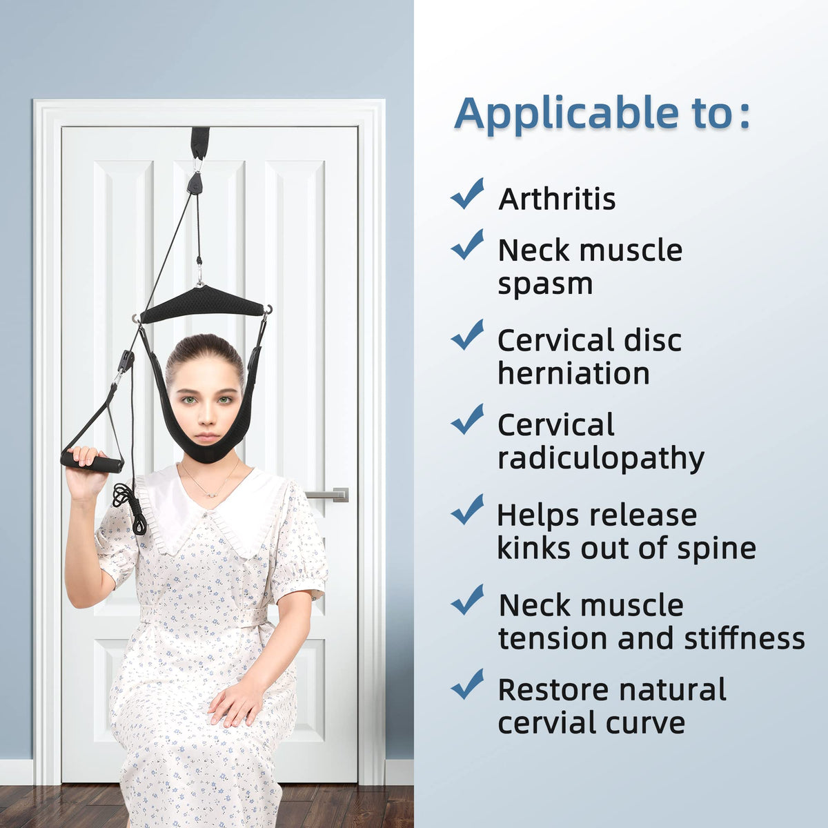 Fanwer Upgraded Neck Stretcher Cervical Neck Traction Device,Double Ratchet Neck Tension Relief Portable Over The Door Device,for Physical Therapy,Neck Pain Relief, Vertebrae Disk Herniation,Black