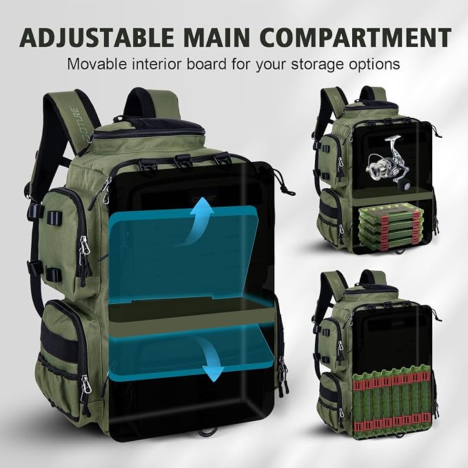 Goture Fishing Backpack,900D Water-Resistant Tackle Backpack with Rod Holders, SBS Zippers,45L Large Fishing Bag Storage Gear Tackle Bag with Rain Cover, Bottle Holder for Travel Camping Hiking