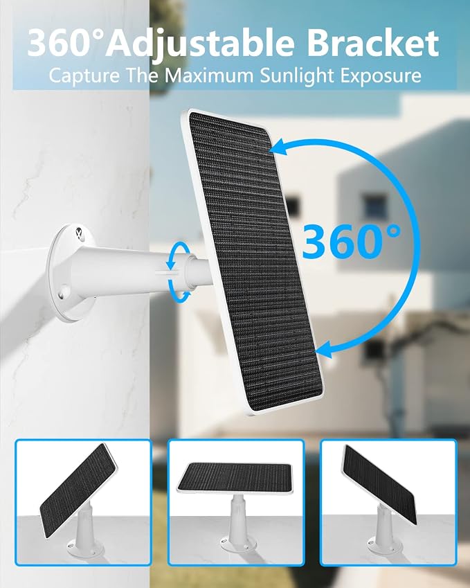 Solar Panel for Security Camera, 5W Solar Panel Charger Compatible with Eufycam 3/3C/2/2 Pro/2C/2C Pro/E/E20/E40/L20/L40/Solo/SoloCam Spotlight, Micro USB&USB-C Port IP65 Waterproof 10ft Cable, 4 Pack