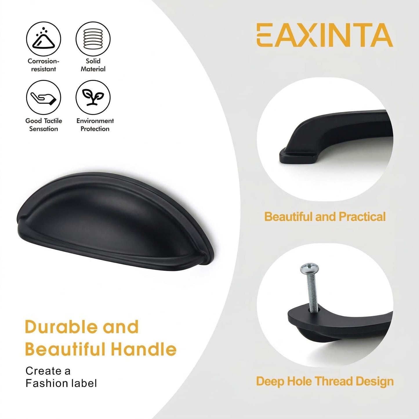 EAXINTA 10 Pack 3" Drawer Pulls Matte Black Cabinet Cup Pulls Kitchen Hardware Cabinet Handles Drawer Handles Knobs 3 inch Hole Center