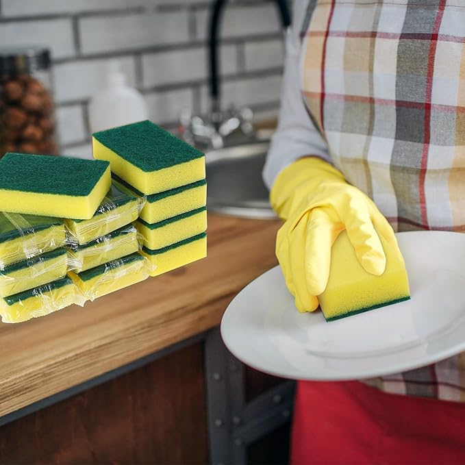 90 Pack Individually Wrapped Sponges Uncompressed Kitchen Dishwashing Non Scratch Scrouing Sponge Bulk for Hotel Car Airbnb Apartments,Green