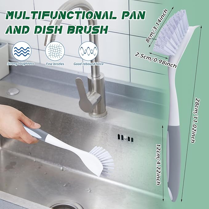 Hsei 20 Pcs Gray Kitchen Scrub Dish Brush Bulk with 11 Inch Handle Cleaning Dish Scrubber with Stiff Bristles Washing Scrub Brushes for Housekeeping for Pots and Pans, Kitchen Sink