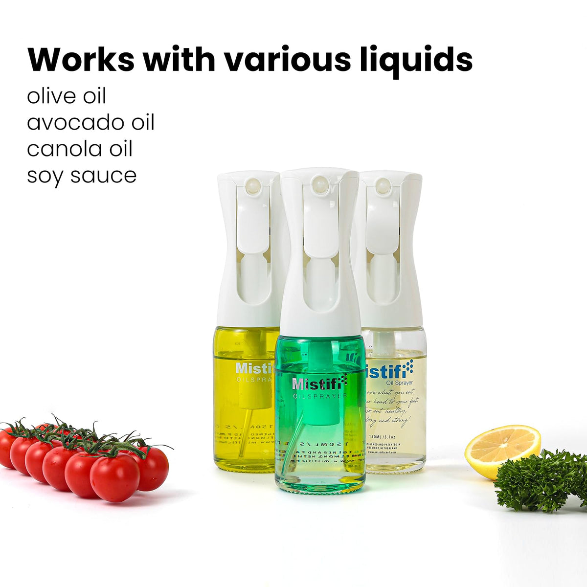 Mistifi Oliver Oil Sprayer for cooking, Spray bottle 6oz, Non-Aerosol Refillable Dispenser Oil Mister FS600 Less is More