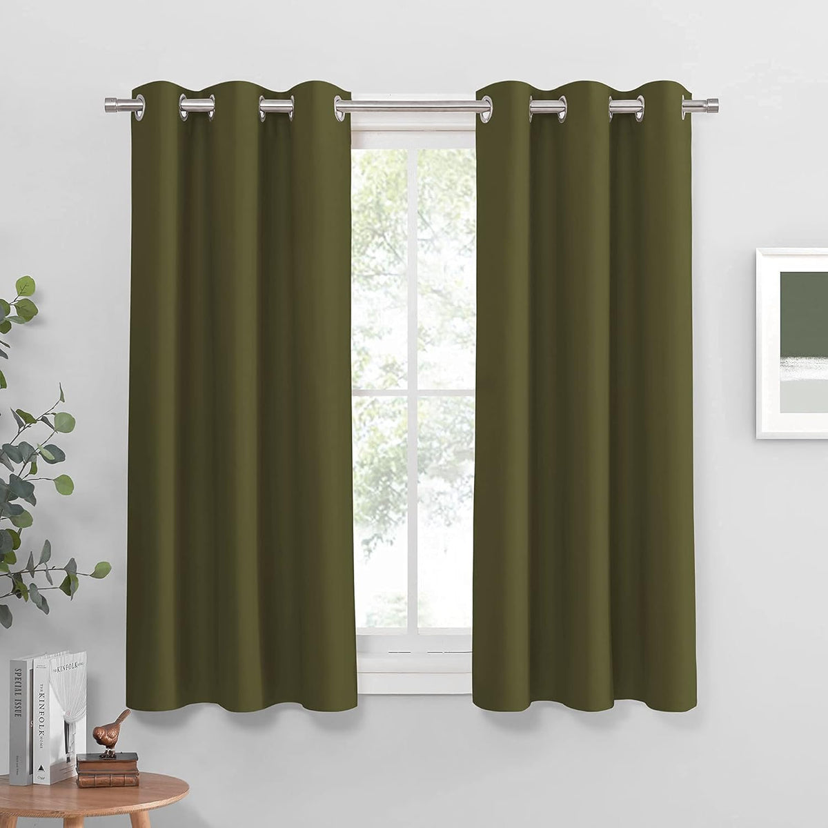 PONY DANCE Home Decoration Panels - Light Block Curtains Elegant Room Darkening Window Coverings Energy Saving Curtains Draperies for Dining Room, Wide 42" by Long 54", Olive Green, 2 Pcs