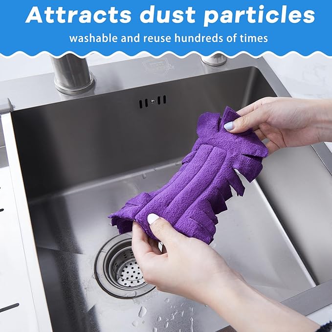 Zubebe 3 Pcs Duster Refill Reusable Fleece Duster Refills Feather Flat Dusters Multi Surface Washable Cleaning Pads Tools for Home, Blinds, Car, Pet, Furniture, Fans (Yellow,Blue,Purple)