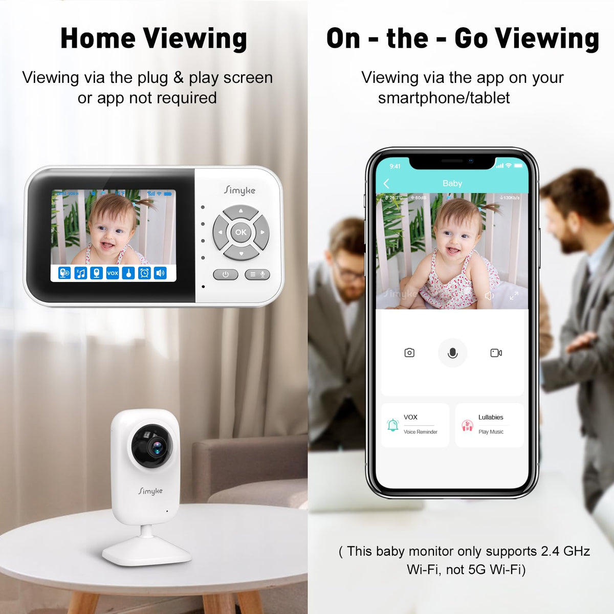 Simyke Upgrade Video Baby Monitor with 2 Cameras and Audio 2.8" Screen, Night Vision, APP, 2 Way Talk, 1200ft Long Range, Feeding Clock, Temperature Detection, Portable Wireless Baby Cam Home Use