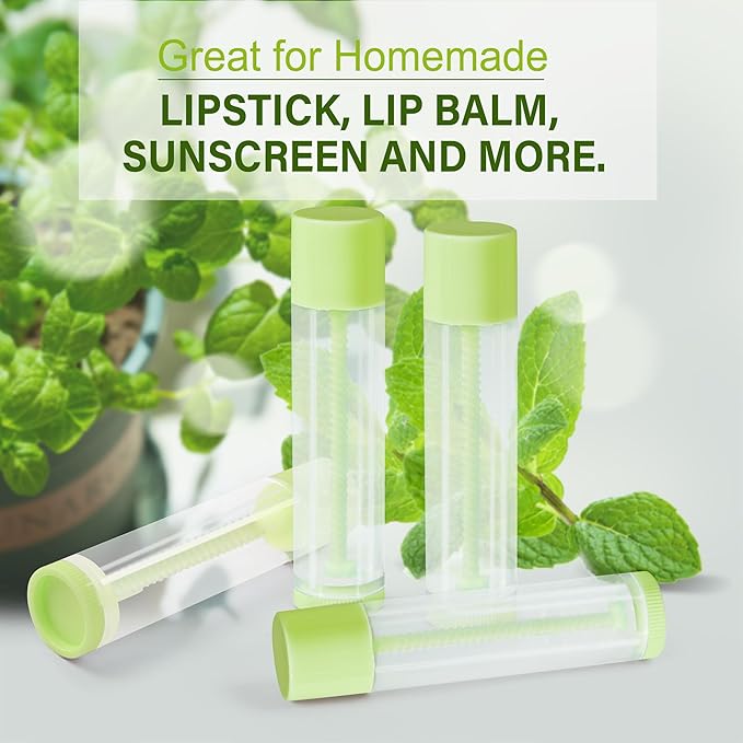 LotFancy Lip Balm Tubes Empty, 60PCS 5.5ml (3/16 Oz), Clear Lip Balm Container Tubes with Green Caps, BPA Free & Leak Free, Refillable