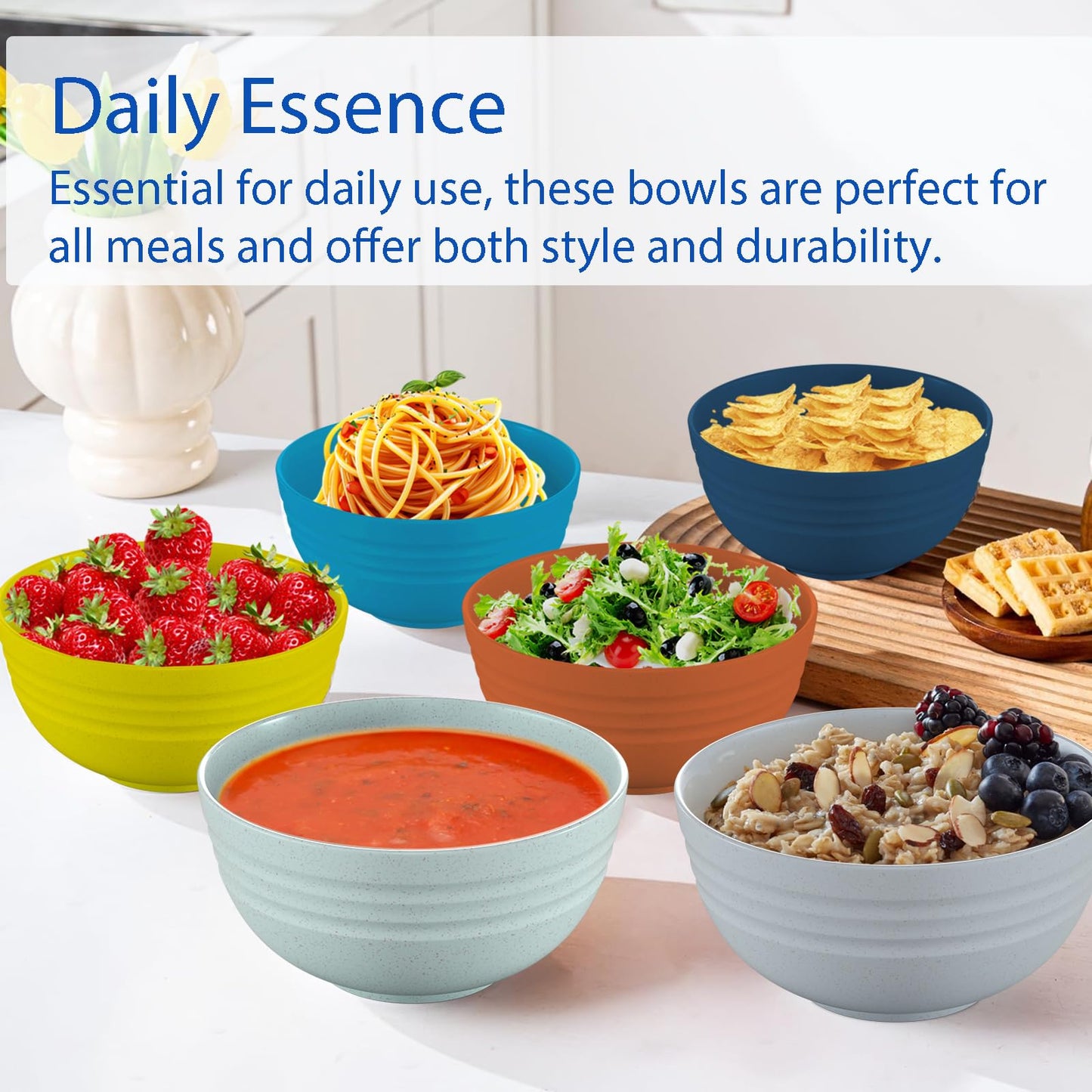 Homestockplus 24 OZ Wheat Straw Cereal Bowls Set of 8, Unbreakable & Reusable Bowls, BPA Free Eco Friendly, Microwave & Dishwasher Safe, Multi Color Bowls for Ramen, Soup, Salad