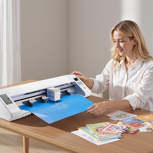 VEVOR Cutting Machine, Automatic Edge Detection Vinyl Cutter Machine with Two Types of Blades, Design Software and Materials, Compatible with Multiple File Formats, for Creating Customized DIY Crafts