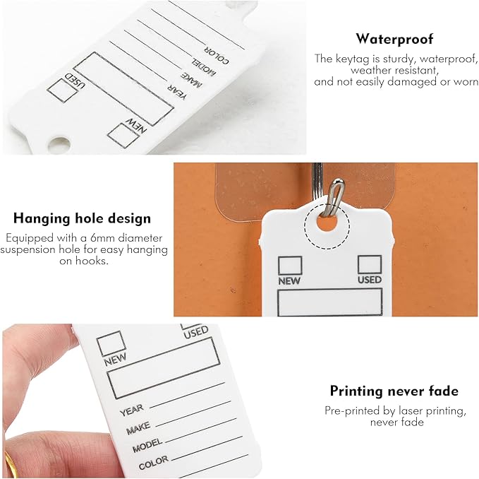 100 Car Key Tags with Labels Plastic Car Dealership Key Tags Self Locking Automotive Identifiers Blank Shop Labels with One Pen (White)