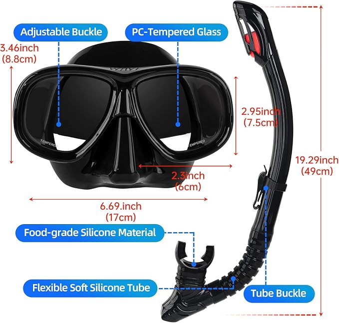 Nearsighted Snorkeling Gear for Adults Youth, Professional Full Dry Top Silicone Snorkel Set, Anti-Fog Scuba Diving Mask with Adjustable Strap