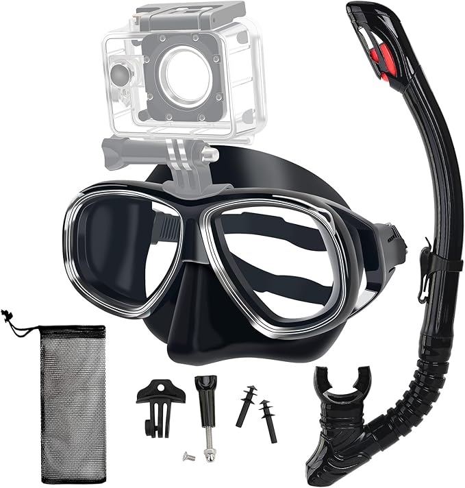 Nearsighted Snorkeling Gear for Adults Youth, Professional Full Dry Top Silicone Snorkel Set, Anti-Fog Scuba Diving Mask with Adjustable Strap