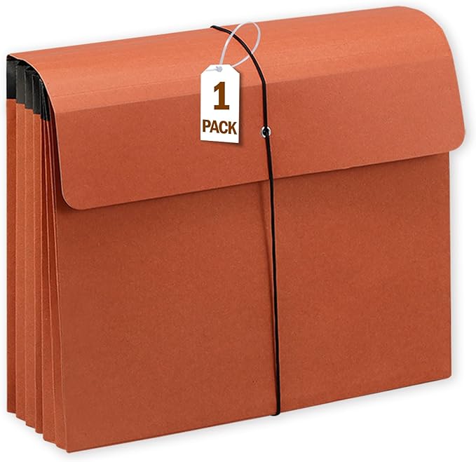 Expanding File Pockets with Flap,Heavy Duty Expandable Folder Bag,Elastic Cord Closure,Accordion File Organizer for Office,School,Home,Letter Size Kraft