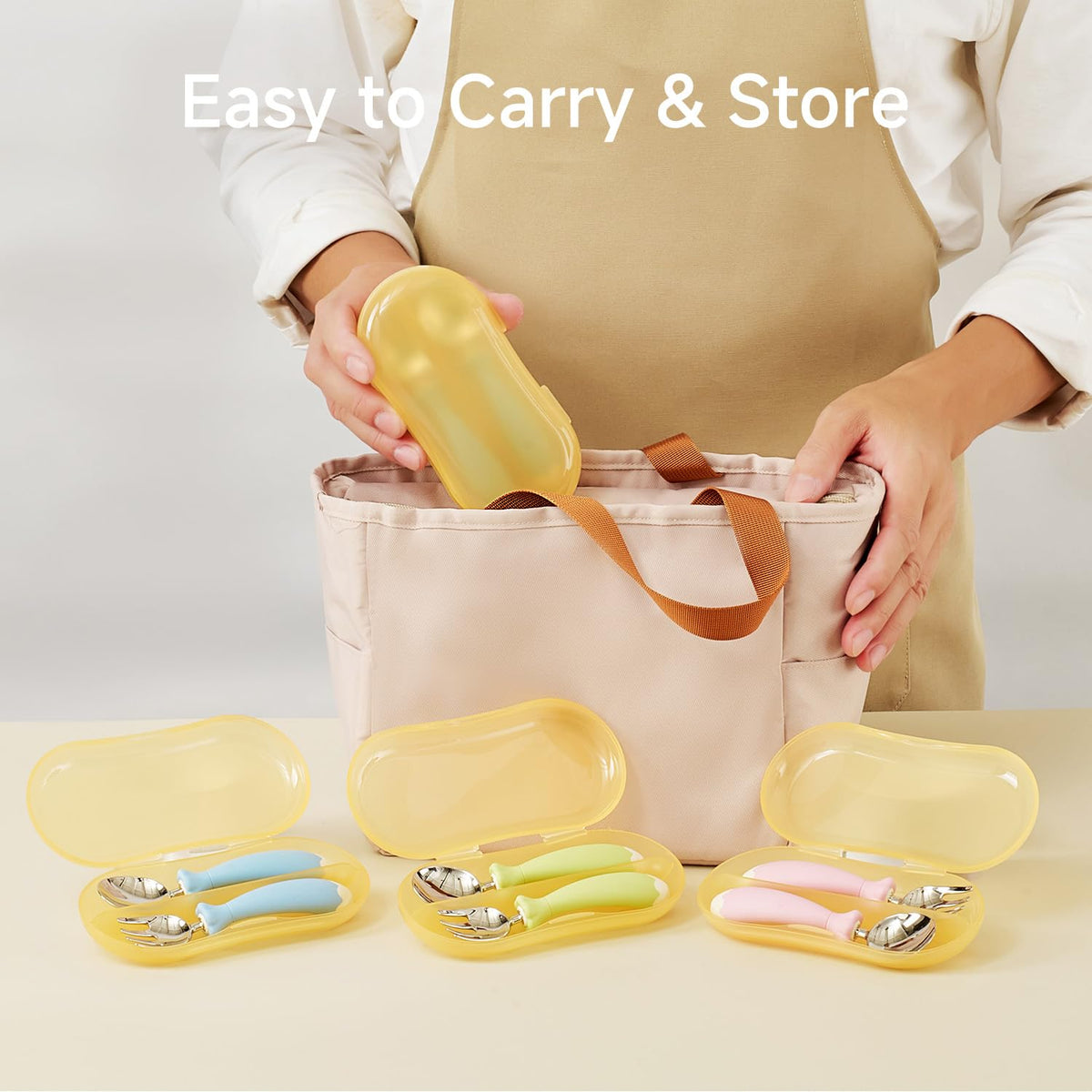 KINGSTONE Toddler Utensils with Case, Kids Silverware Set with Silicone Handles, 18/10 Stainless Steel Children Safe Forks and Spoons, Travel Carrying Cases BPA Free, Dishwasher Safe (green)