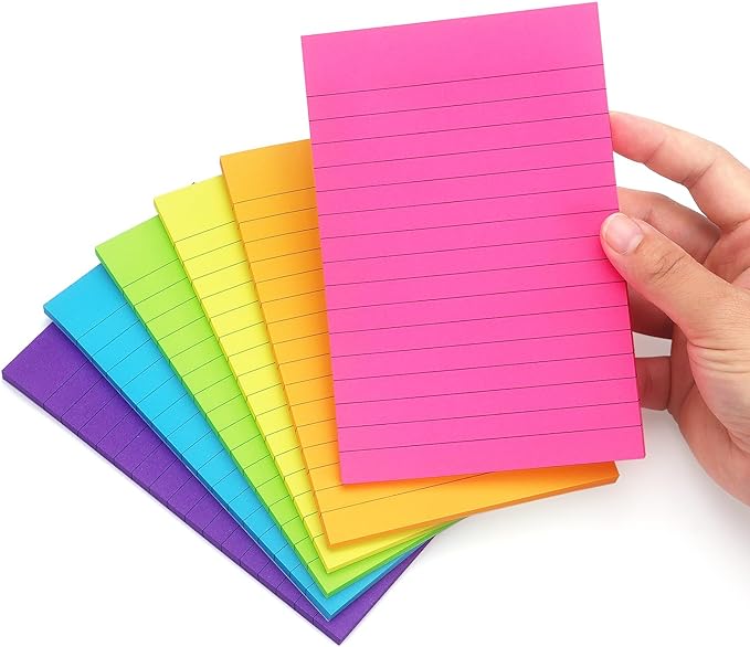Early Buy Lined Sticky Notes with Lines 4x6 Self-Stick Notes 6 Bright Color 6 Pads, 45 Sheets/Pad