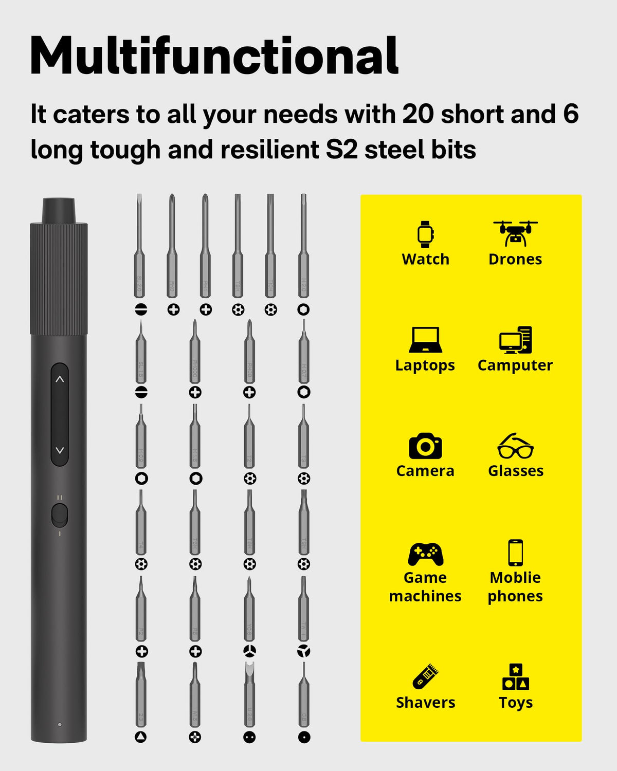 HOTO Electric Precision Screwdriver Set, 48 in 1 Electronics Tool Kit, Magnetic Bits & Box, LED Light & 2 Torque Settings, Mini Screwdriver Set for Eyeglasses, Watches, Phones, Laptops, Cameras Repair