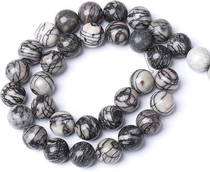 60pcs 6mm Natural Stone Beads Spider Web Stone Round Loose Spacer Energy Stone Healing Power Beads for Jewelry Making DIY Bracelet Necklace 15"