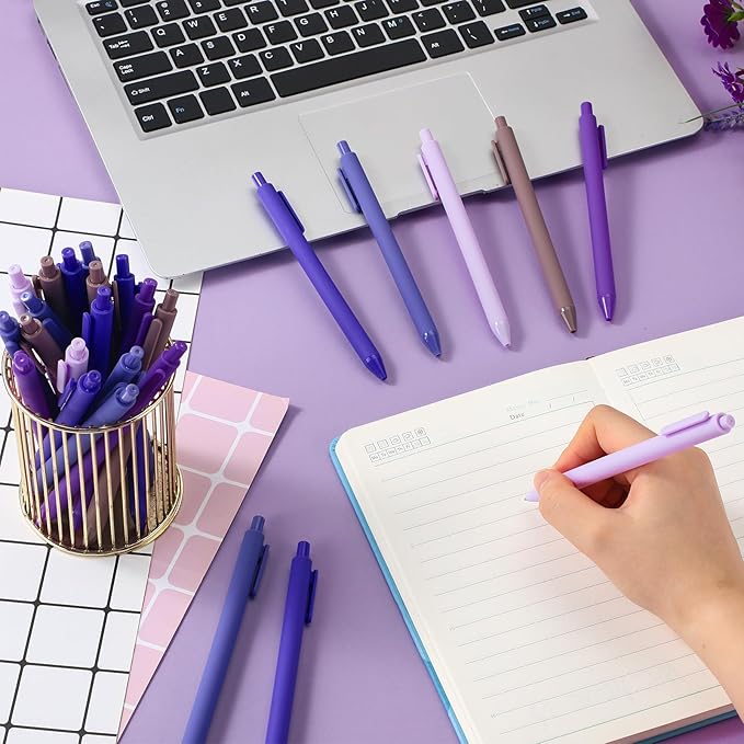 25 Pcs Ballpoint Pens Bulk Retractable Writing 1. 0 mm Black Ink Cute Pens Smooth Writing Color Fancy Gift for Teacher Student Employee Office School Home Baby Shower Supplies (Purple Series)
