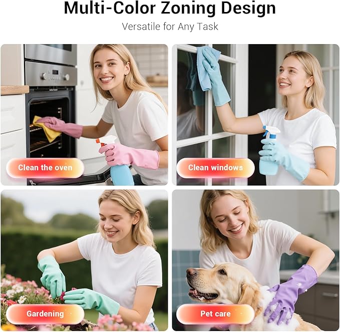ThxToms 4 Pairs Rubber Kitchen Dishwashing Gloves, Reusable Household Cleaning Gloves,Non-Slip,Long-lasting